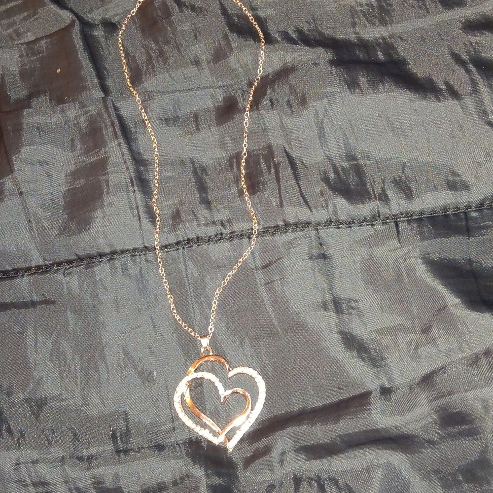 Cubic Zirconia and Gold plated double hearted necklace and earrings